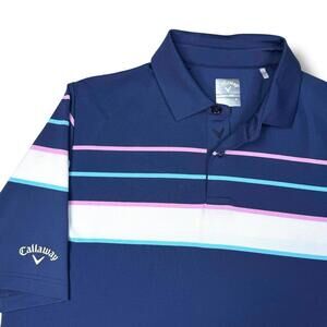 Callaway Shirt Men Medium Navy Striped OPTI DRI Performance Golf Polo Stretchy